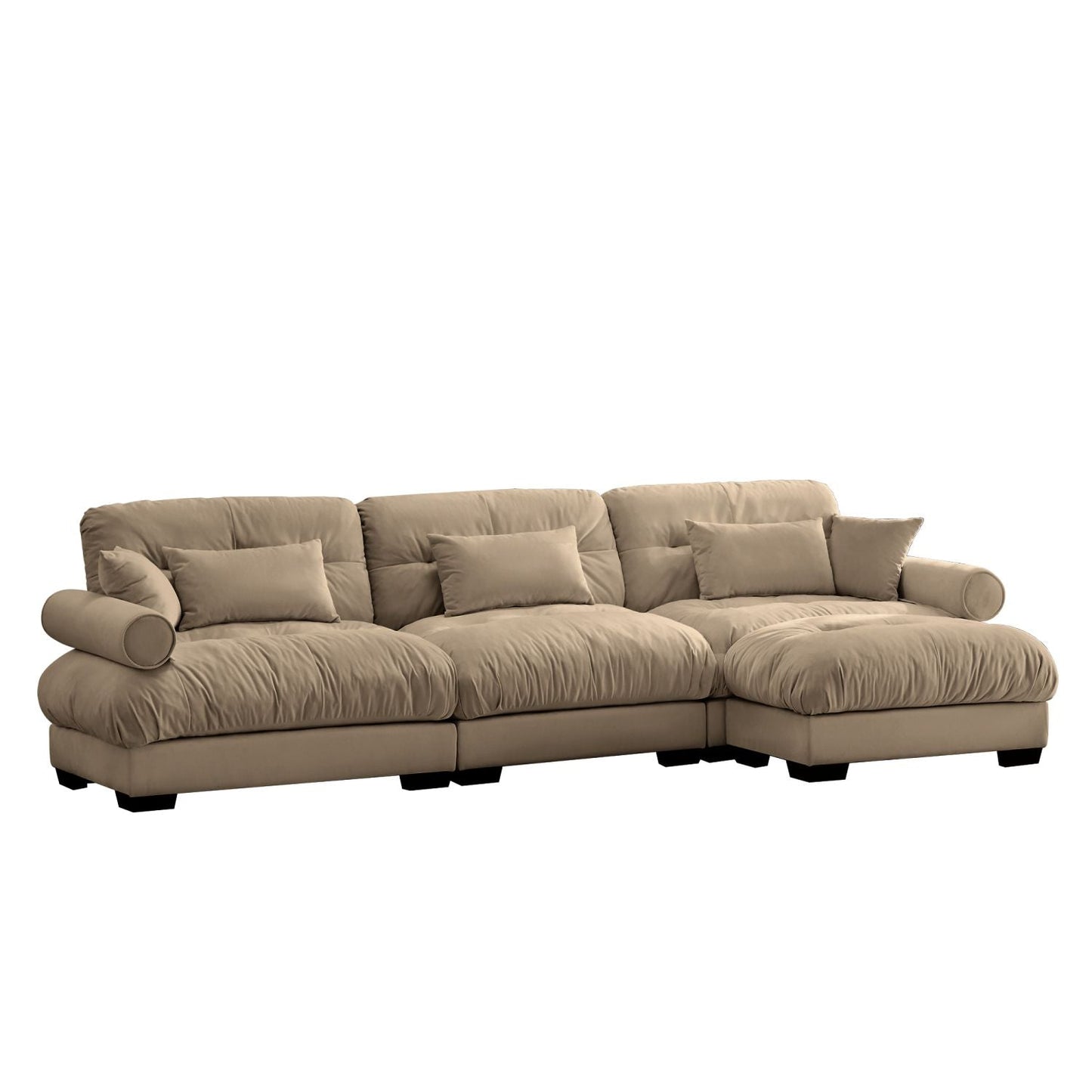 Super Comfort Oversized Modular Velvet Sectional Sofa Couch with Movable Ottoman,Corner Sectional with Bolstered Armrests, Deep Seat Cloud Couch, Convertible L Shaped Couch for Living Room Camel - Love All Things Home