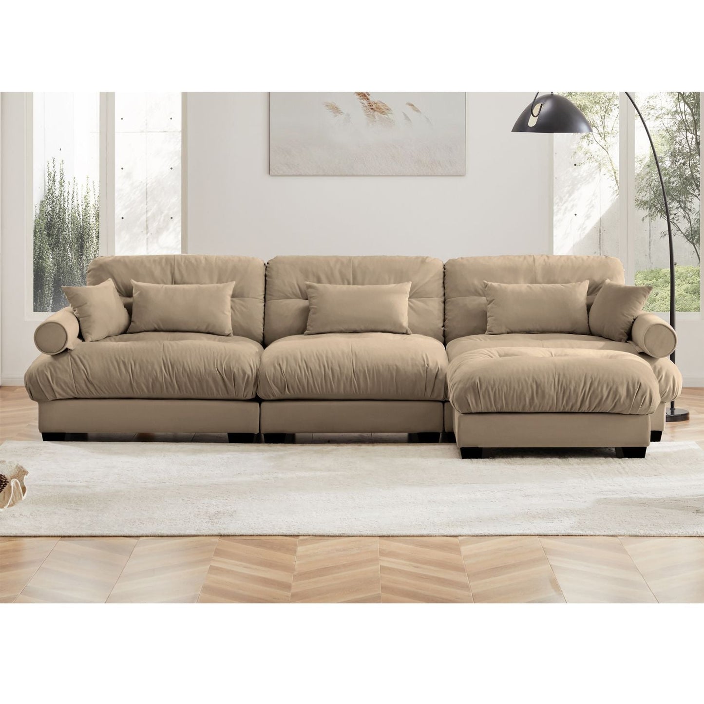 Super Comfort Oversized Modular Velvet Sectional Sofa Couch with Movable Ottoman,Corner Sectional with Bolstered Armrests, Deep Seat Cloud Couch, Convertible L Shaped Couch for Living Room Camel - Love All Things Home