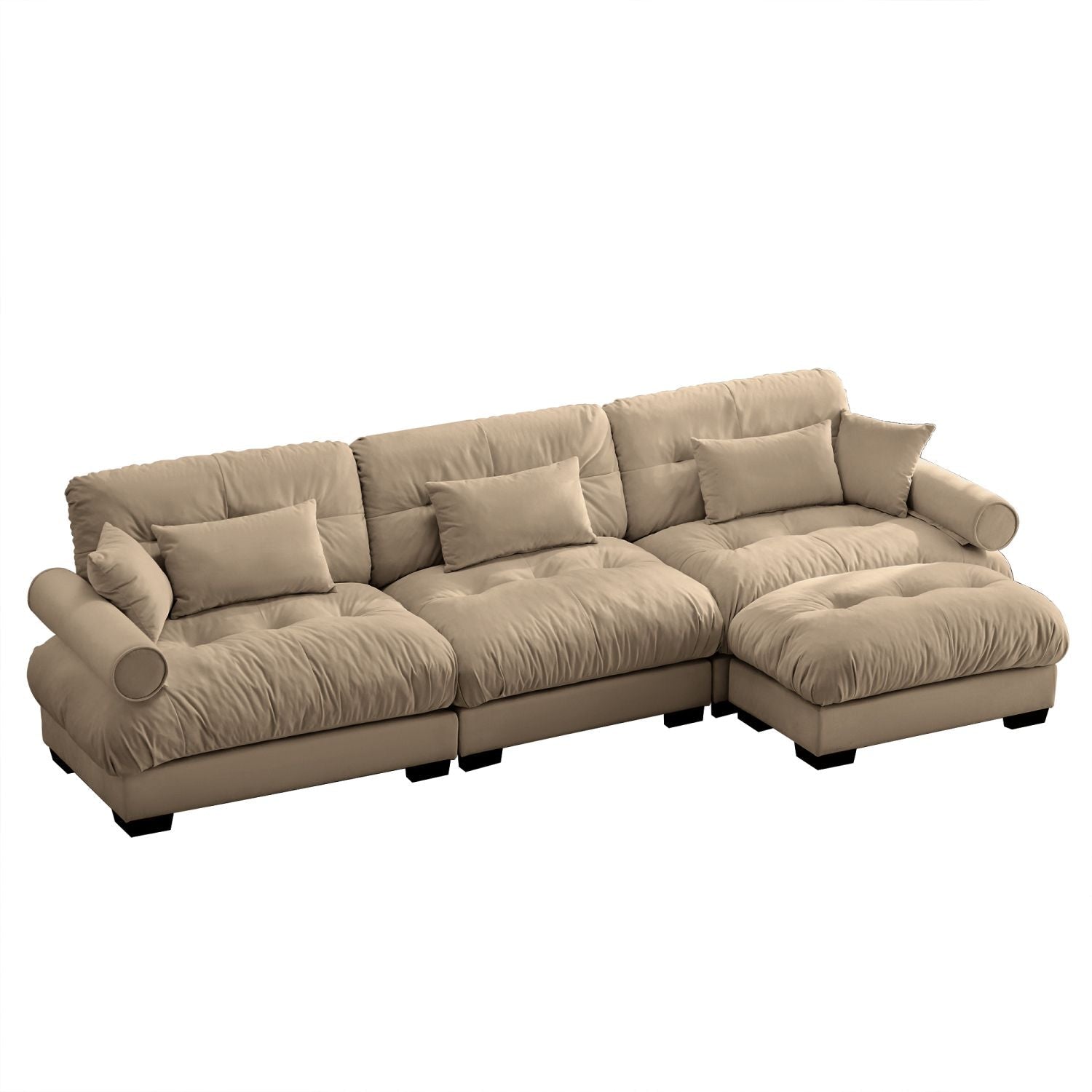 Super Comfort Oversized Modular Velvet Sectional Sofa Couch with Movable Ottoman,Corner Sectional with Bolstered Armrests, Deep Seat Cloud Couch, Convertible L Shaped Couch for Living Room Camel - Love All Things Home