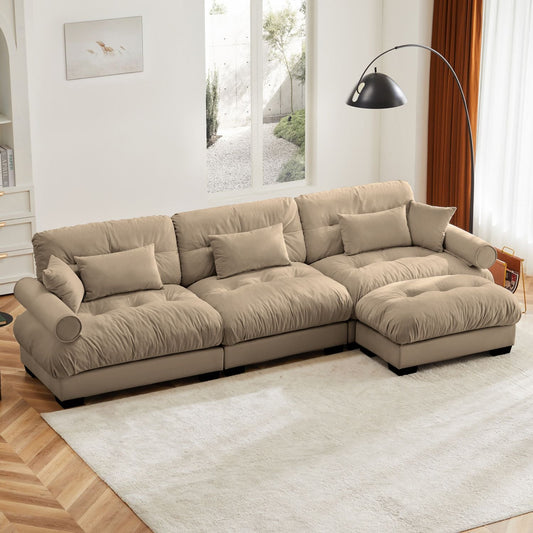 Super Comfort Oversized Modular Velvet Sectional Sofa Couch with Movable Ottoman,Corner Sectional with Bolstered Armrests, Deep Seat Cloud Couch, Convertible L Shaped Couch for Living Room Camel - Love All Things Home