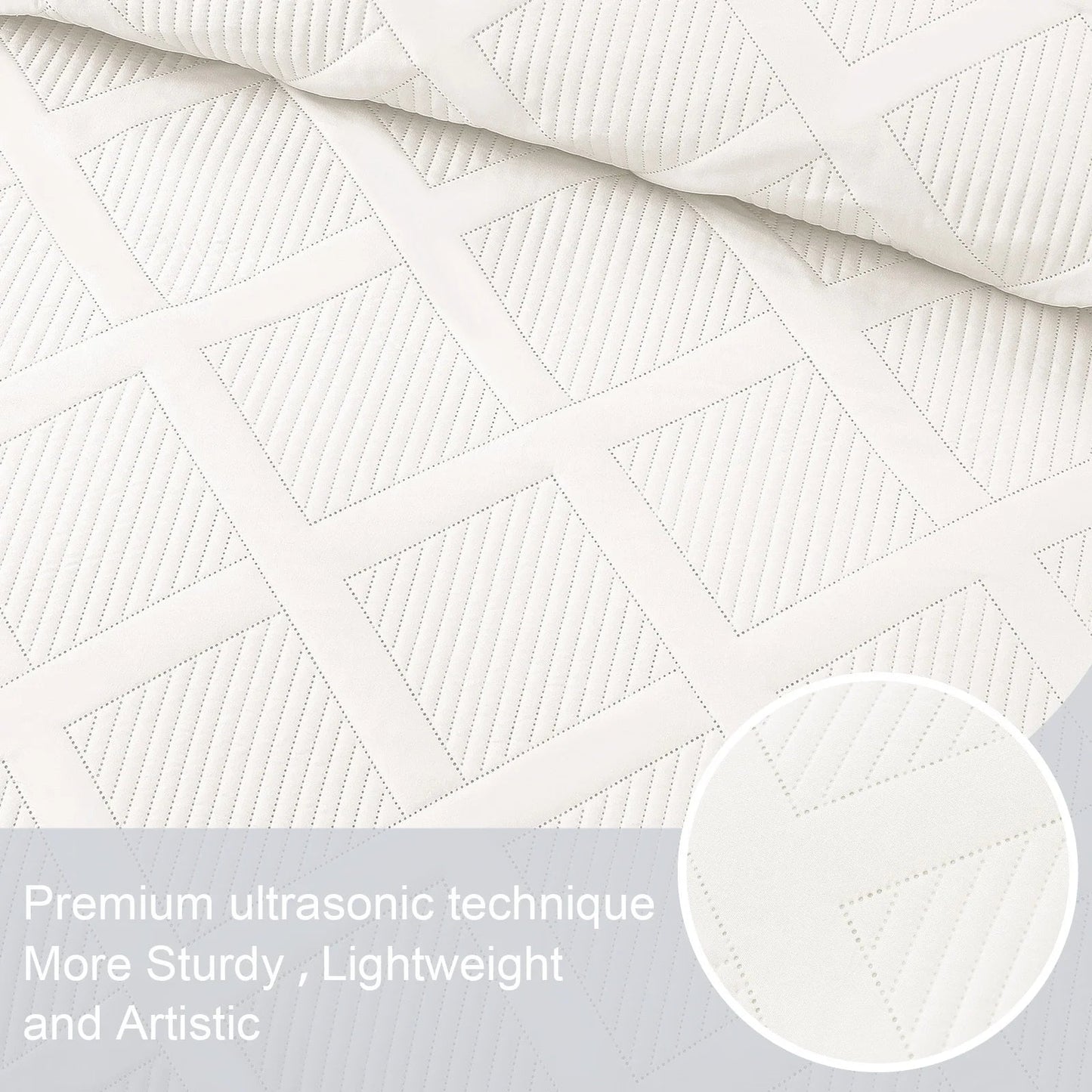 Ultrasonic King Quilt Set, 3 - Piece Lightweight Bedspreads Modern Striped Coverlet, White - Love All Things Home