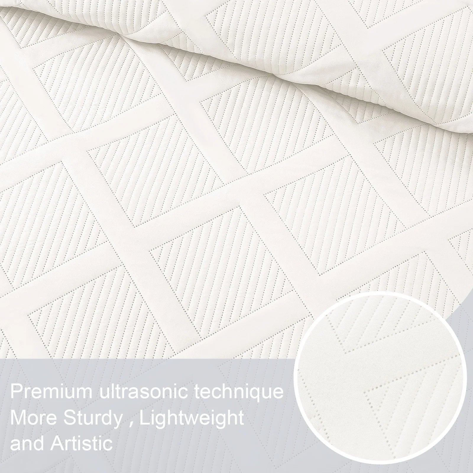 Ultrasonic King Quilt Set, 3 - Piece Lightweight Bedspreads Modern Striped Coverlet, White - Love All Things Home