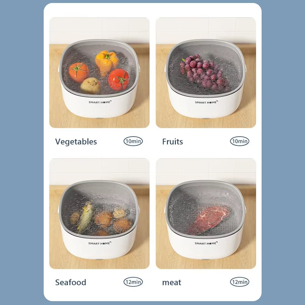 Ultrasonic Vegetable Washing Machine Household Food Remove Pesticide Residues Washer Kitchen Fruit Dirt Cleaning Purifier Basket - Love All Things Home