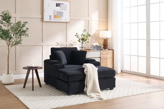 [VIDEO/New]Corduroy Upholstered Chaise Lounge Sofa with Handrail storage,Movable ottoman,Cupholders,Detachable Cushions Deep Seat for Living Room Office,5 colour,Wide stripe corduroy - Love All Things Home