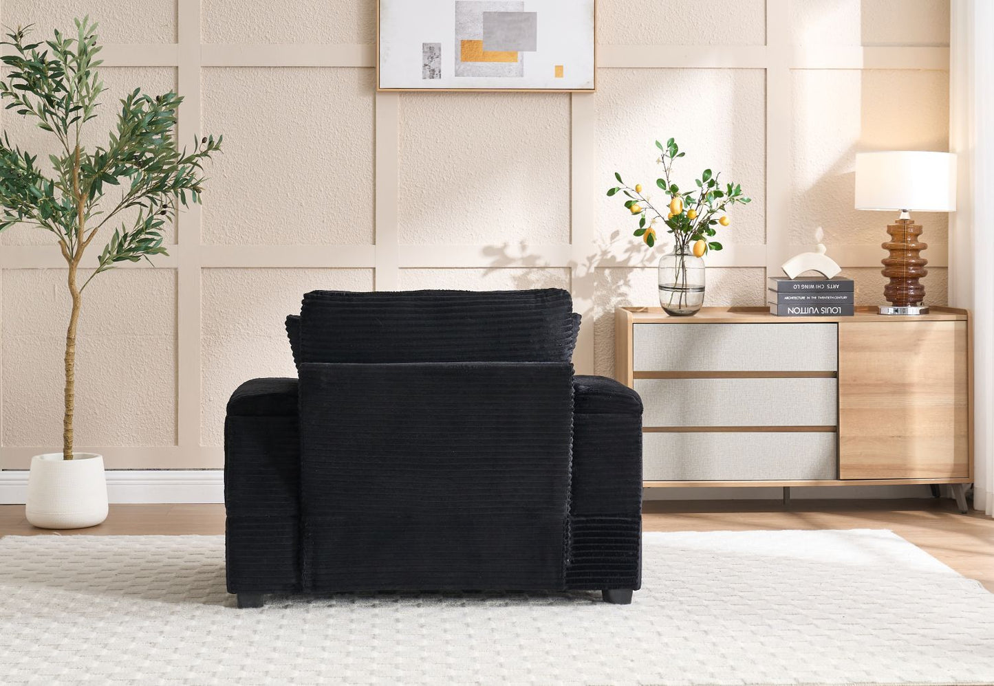 [VIDEO/New]Corduroy Upholstered Chaise Lounge Sofa with Handrail storage,Movable ottoman,Cupholders,Detachable Cushions Deep Seat for Living Room Office,5 colour,Wide stripe corduroy - Love All Things Home