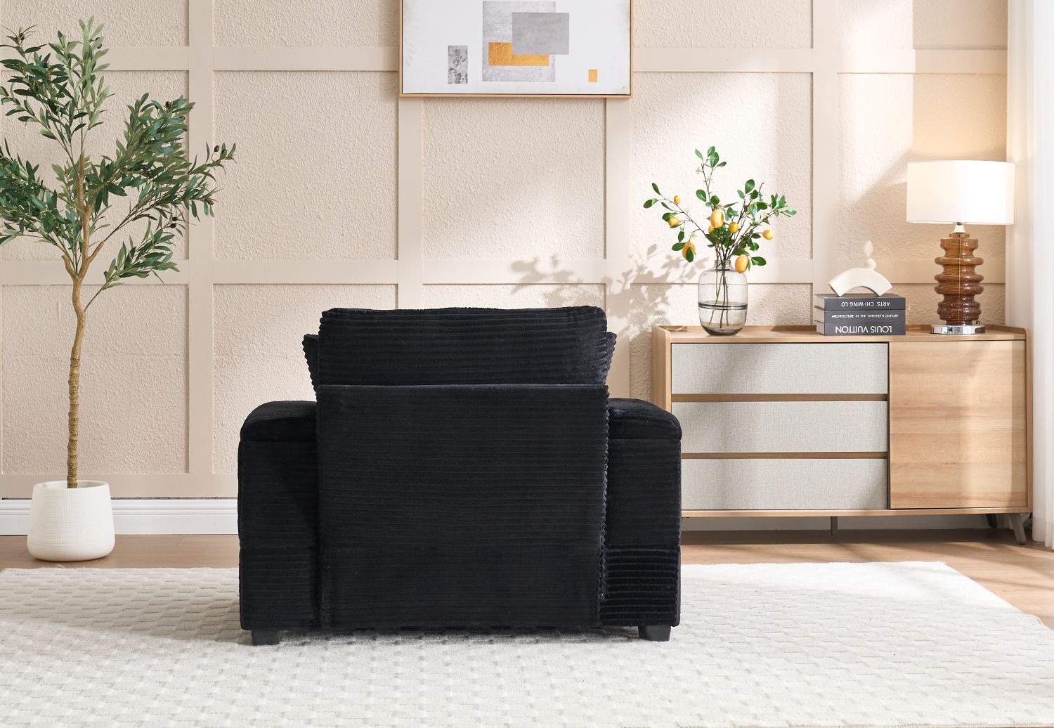 [VIDEO/New]Corduroy Upholstered Chaise Lounge Sofa with Handrail storage,Movable ottoman,Cupholders,Detachable Cushions Deep Seat for Living Room Office,5 colour,Wide stripe corduroy - Love All Things Home