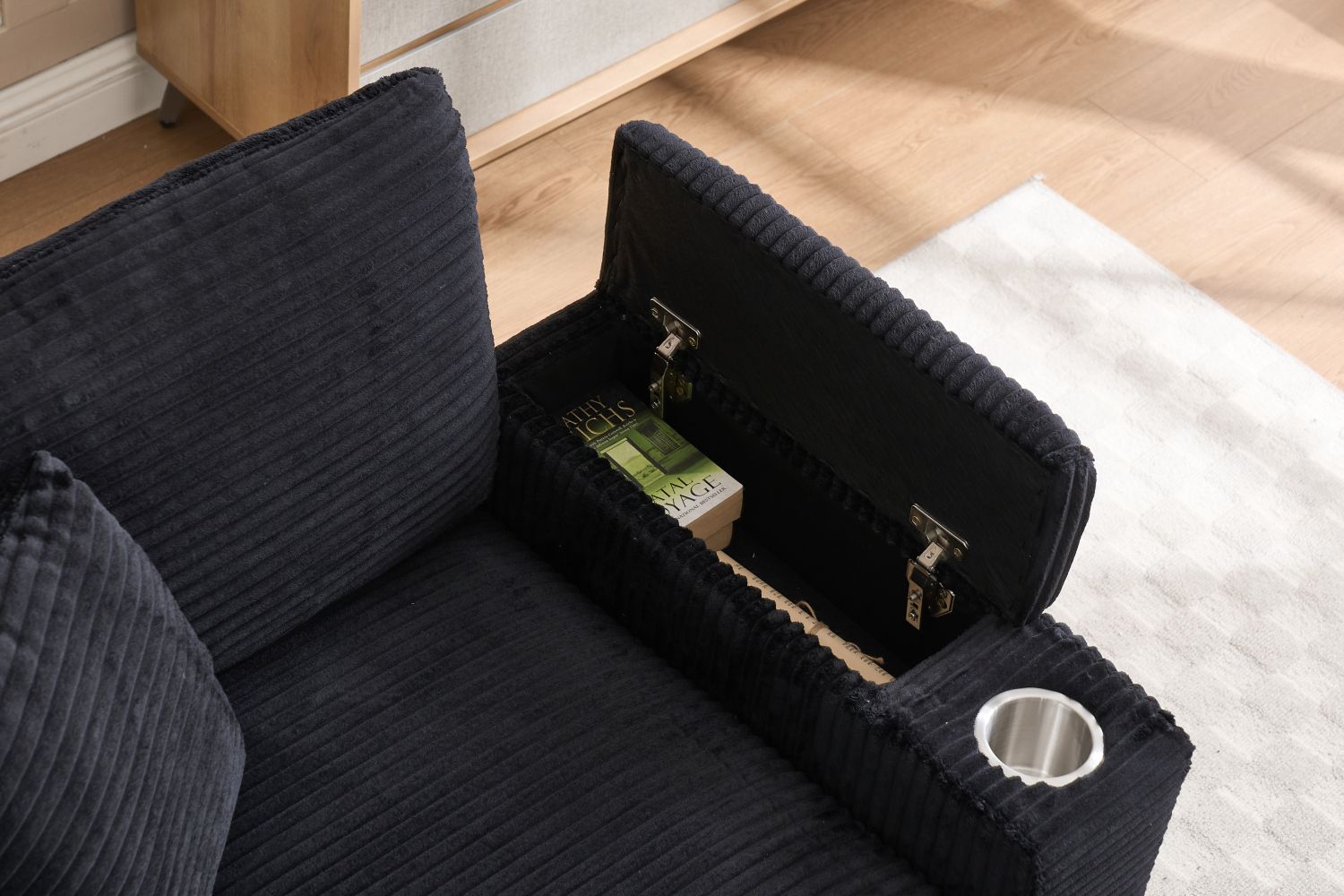 [VIDEO/New]Corduroy Upholstered Chaise Lounge Sofa with Handrail storage,Movable ottoman,Cupholders,Detachable Cushions Deep Seat for Living Room Office,5 colour,Wide stripe corduroy - Love All Things Home