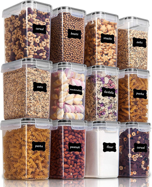 Vtopmart Airtight Food Storage Containers 12 Pieces 1.5Qt / 1.6L - Plastic BPA Free Kitchen Pantry Storage Containers for Sugar, Flour and Baking Supplies - Dishwasher Safe - Include 24 Labels, Black - Love All Things Home