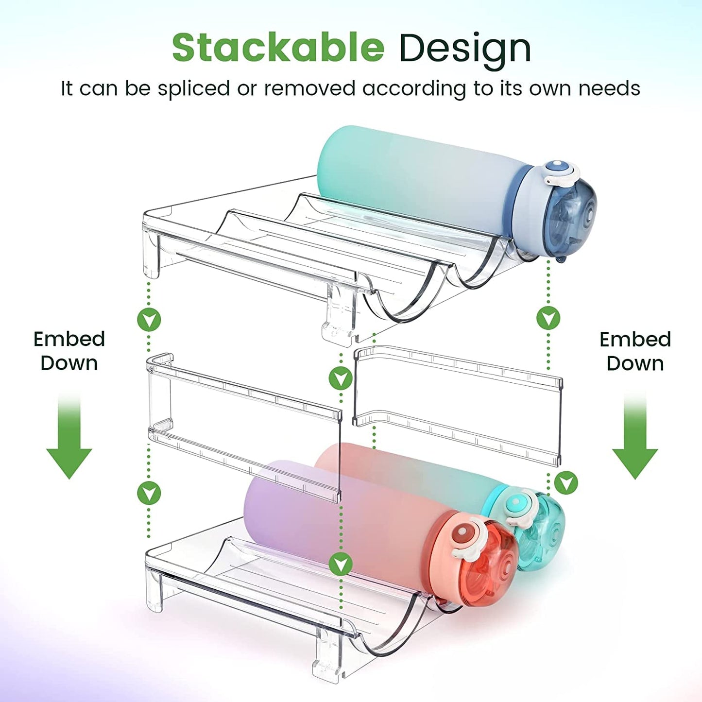 Water Bottle Organizer for Cabinet, Water Bottle Storage Organizer, 2 Packs Water Bottle Storage Rack, Water Bottle Holder for Cabinet, Stackable Water Bottle Storage Rack - Love All Things Home