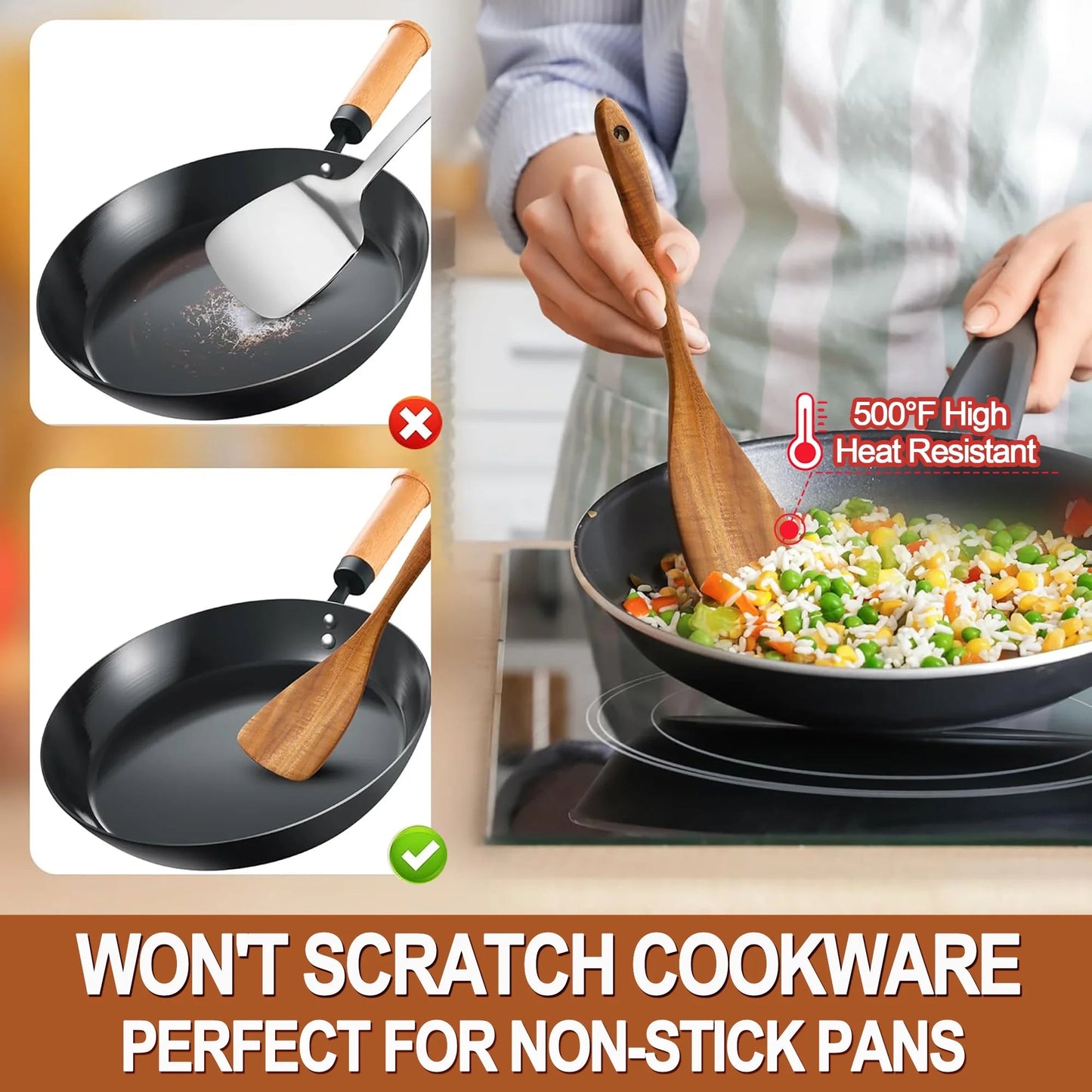 Wooden Spoons for Cooking, 9 Pcs Natural Teak Kitchen Utensil Set with Utensils Holder & Spoon Rest, Wooden Cooking Utensils for Nonstick Pans & Cookware - Love All Things Home