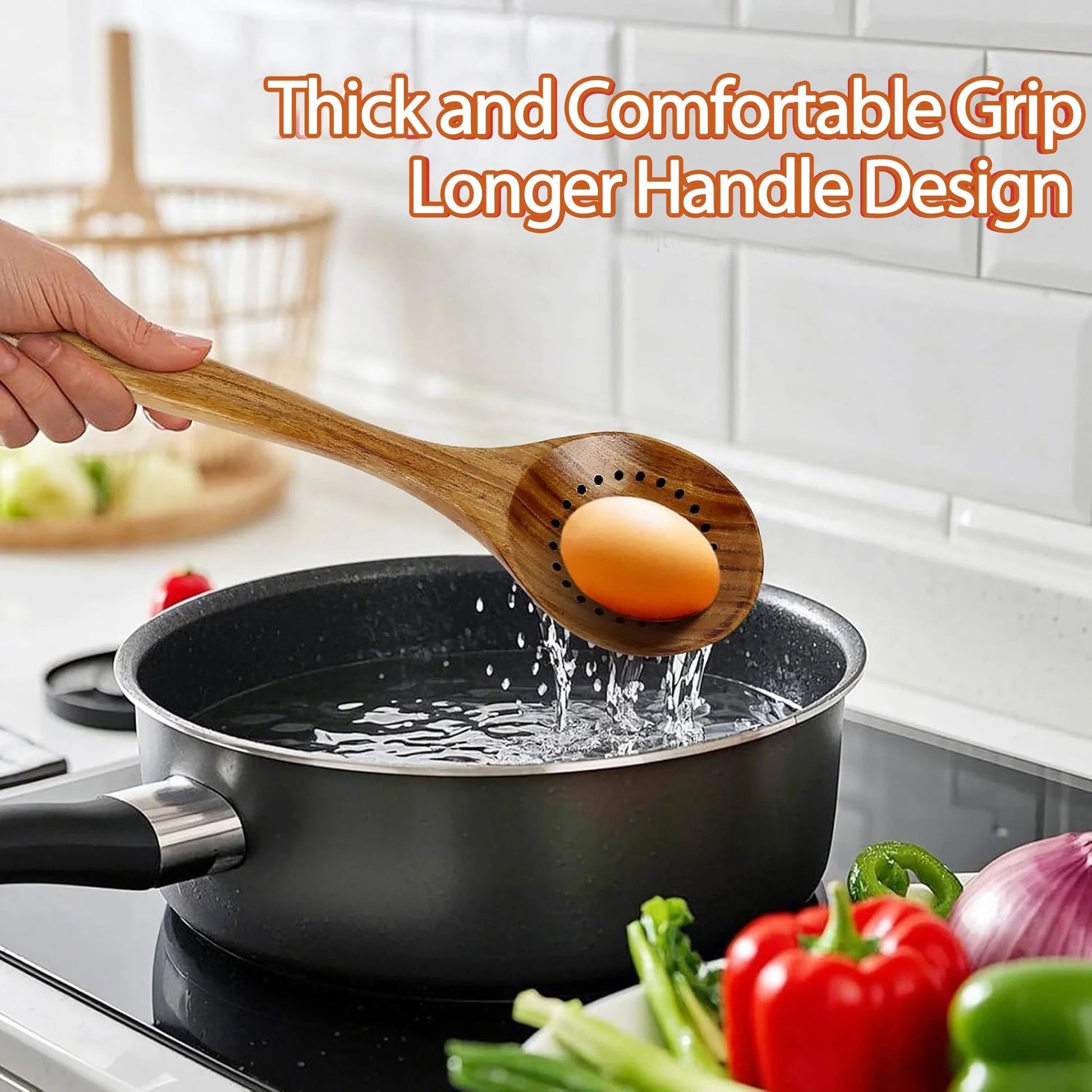 Wooden Spoons for Cooking, 9 Pcs Natural Teak Kitchen Utensil Set with Utensils Holder & Spoon Rest, Wooden Cooking Utensils for Nonstick Pans & Cookware - Love All Things Home