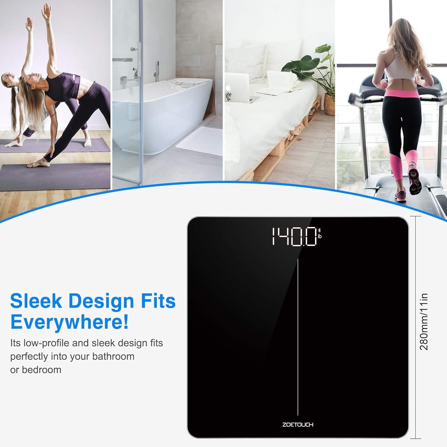 ZOETOUCH Bluetooth BMI Weighing Scale, Body Weight Scale, Smart Digital Bathroom Scales, 400 Lbs, Body Tape Measure and Batteries Included - Love All Things Home