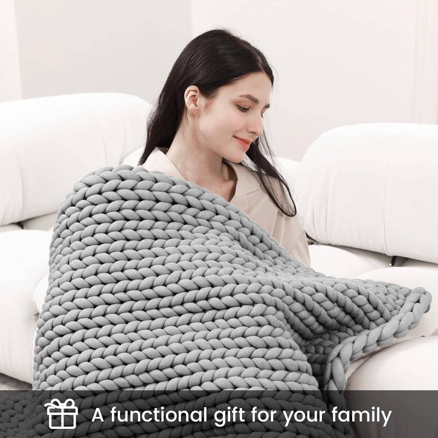Zonli Chunky Knitted Weighted Blanket Grey 48''X72'', 12 Lbs Cool Weighted Blanket Handmade Breathable - Love All Things Home
