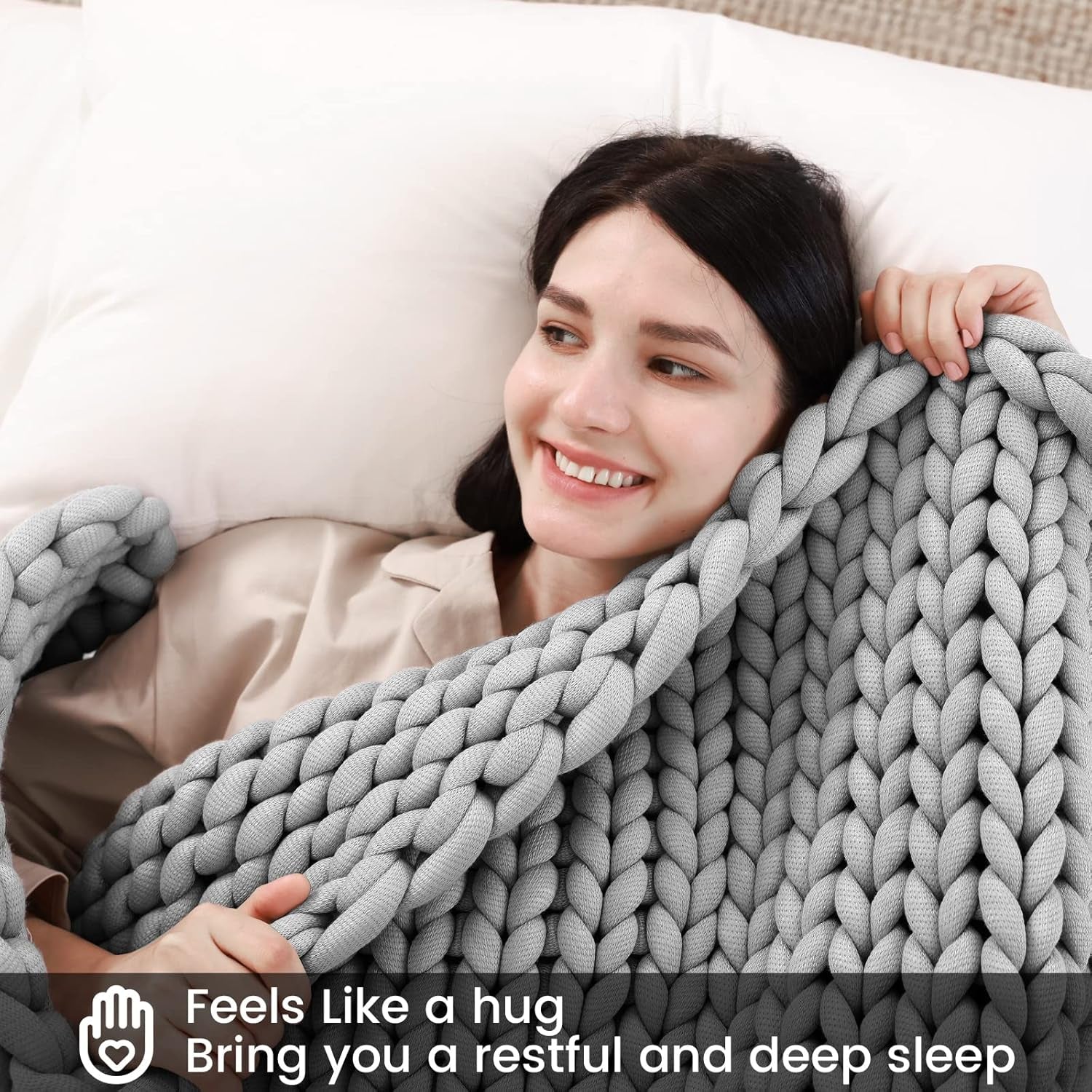 Zonli Chunky Knitted Weighted Blanket Grey 48''X72'', 12 Lbs Cool Weighted Blanket Handmade Breathable - Love All Things Home