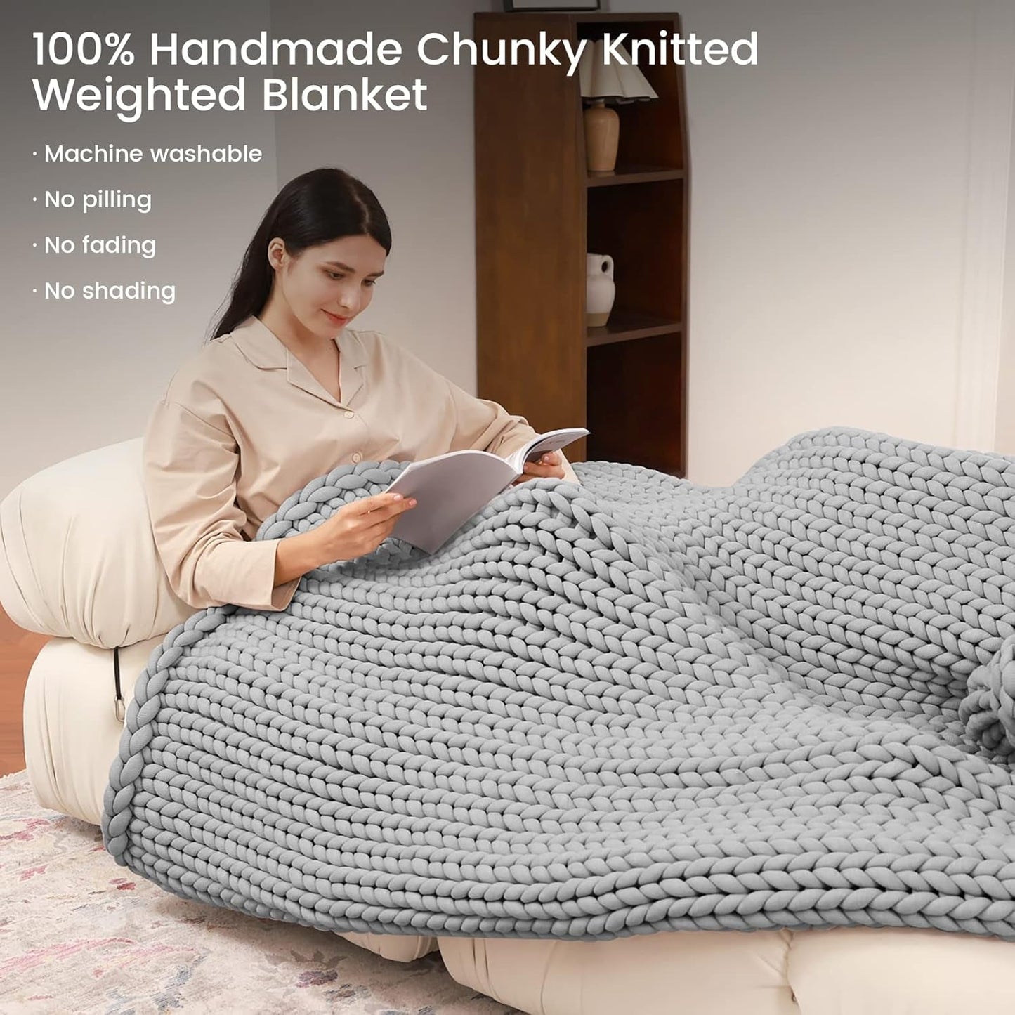 Zonli Chunky Knitted Weighted Blanket Grey 48''X72'', 12 Lbs Cool Weighted Blanket Handmade Breathable - Love All Things Home
