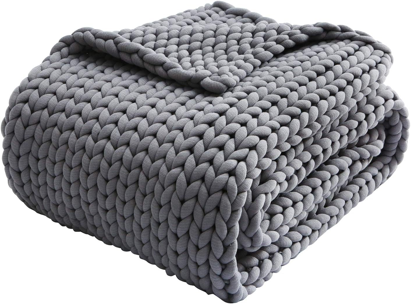 Zonli Chunky Knitted Weighted Blanket Grey 48''X72'', 12 Lbs Cool Weighted Blanket Handmade Breathable - Love All Things Home