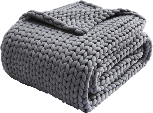 Zonli Chunky Knitted Weighted Blanket Grey 48''X72'', 12 Lbs Cool Weighted Blanket Handmade Breathable - Love All Things Home
