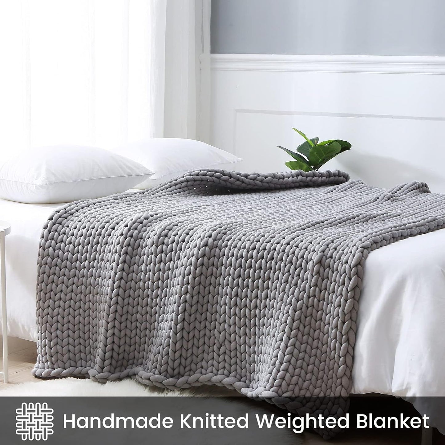 Zonli Chunky Knitted Weighted Blanket Grey 48''X72'', 12 Lbs Cool Weighted Blanket Handmade Breathable - Love All Things Home