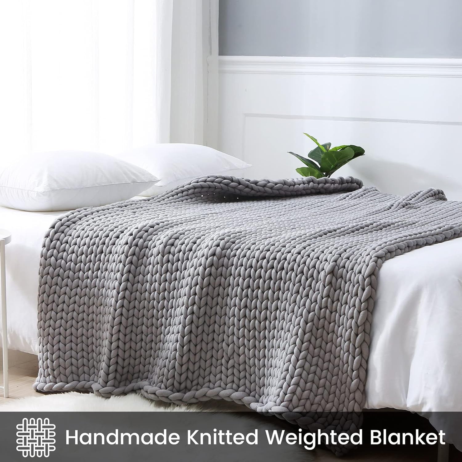 Zonli Chunky Knitted Weighted Blanket Grey 48''X72'', 12 Lbs Cool Weighted Blanket Handmade Breathable - Love All Things Home